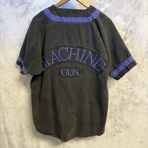Vintage Machine Gun Shirt Mens Medium Faded Black Y2K 90s Embroidered